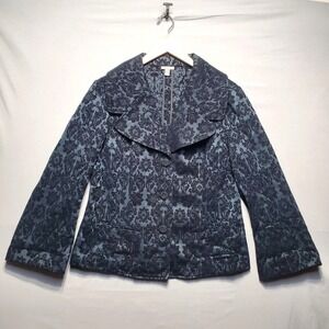 J Jill Blazer Women 14P Black Floral Damask Jacquard Dark Academia Romantic Goth